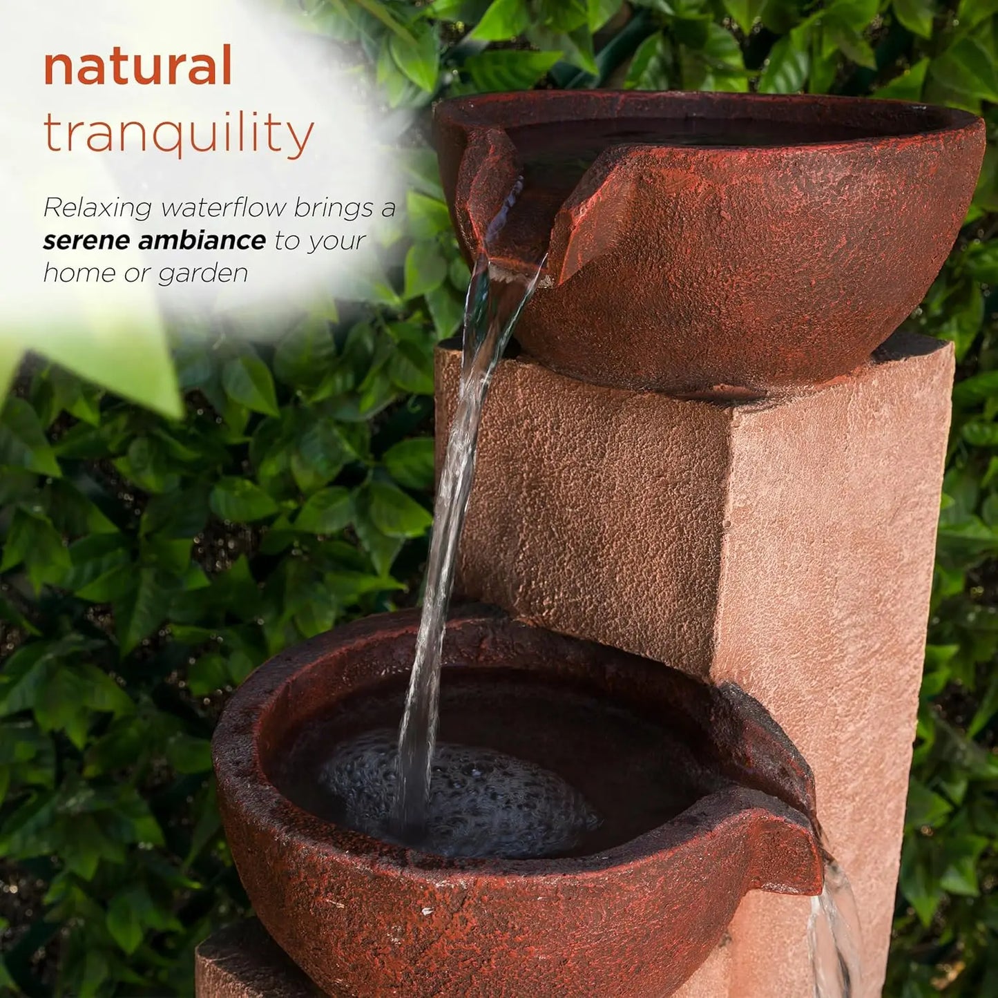 Rustic Pots Water Fountain, 35 Inch, Bronze