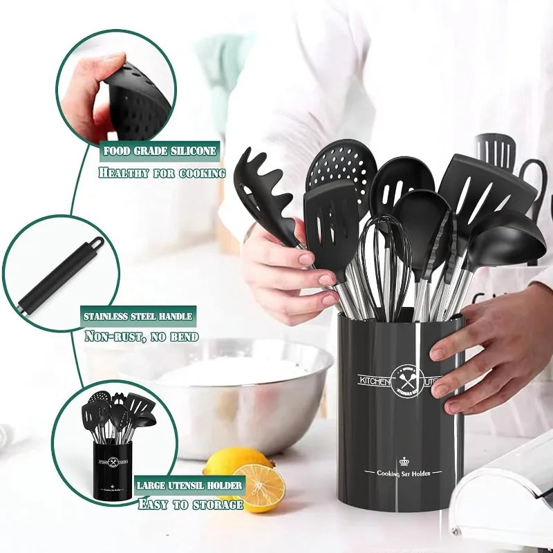 Silicone Kitchen Cooking Utensil Set, 43 Pieces, Stainless Steel Handle, Non-stick, Heat Resistant