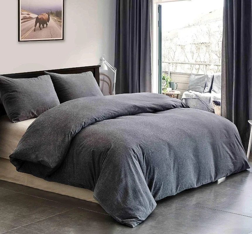 3 Piece Duvet Set, 100% Washed Cotton, With Zipper and 2 Pillowcases, Easy Care, 29 Colors, 3 Sizes