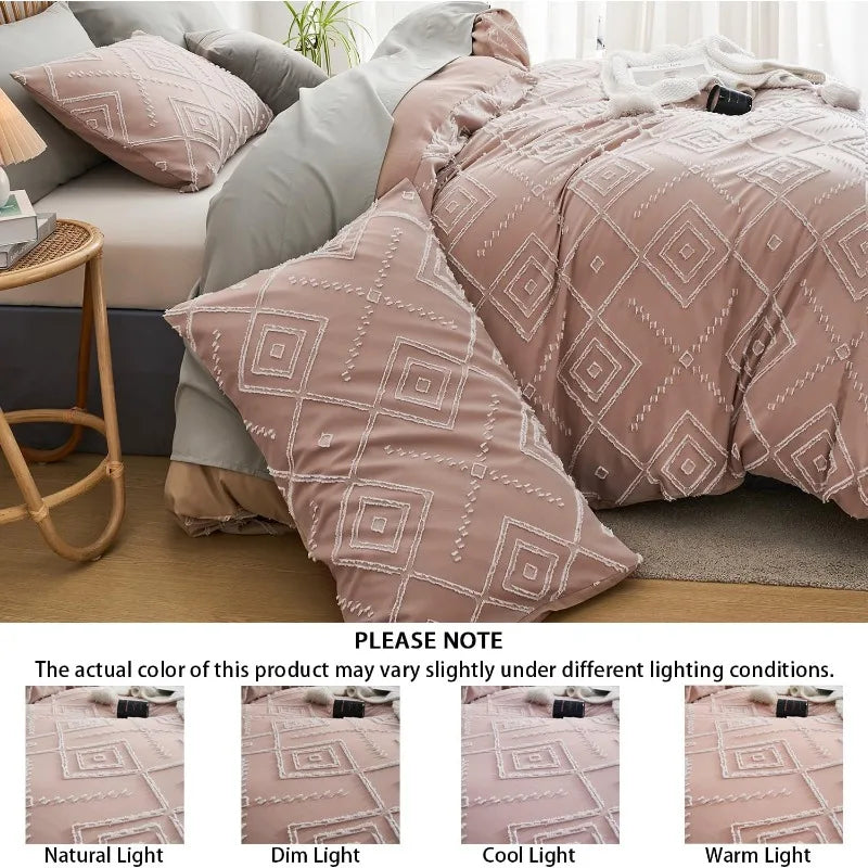 Jacquard-Pattern Duvet Cover Set, 3 Pieces, 12 Colors, 2 Sizes