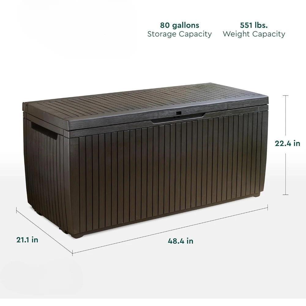 80 Gallon Outdoor Resin Storage Box, Brown with Handles