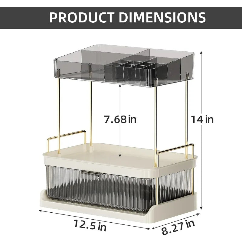 Makeup Organizer with 2 Drawers, Large Capacity Counter Storage, 3 Colors