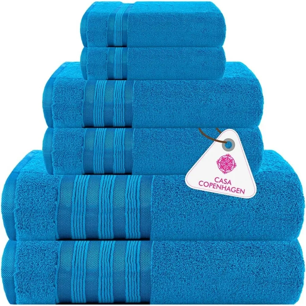 Extra Large Bath Towels Set, Light Weight, Super Absorbent, 100% Cotton, Set (2 Bath/2 Hand/2 Washcloths), Teal Blue