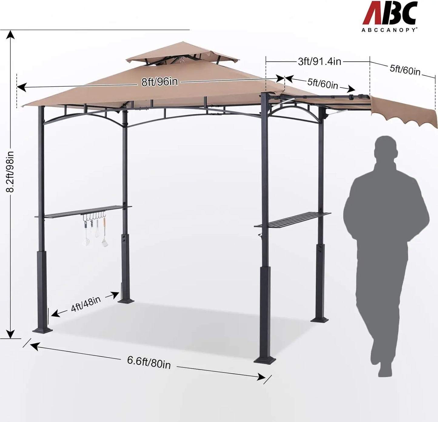 Grill Gazebo/Canopy, Extra Awning,  5 Feet X 11 Feet, with LED Lights