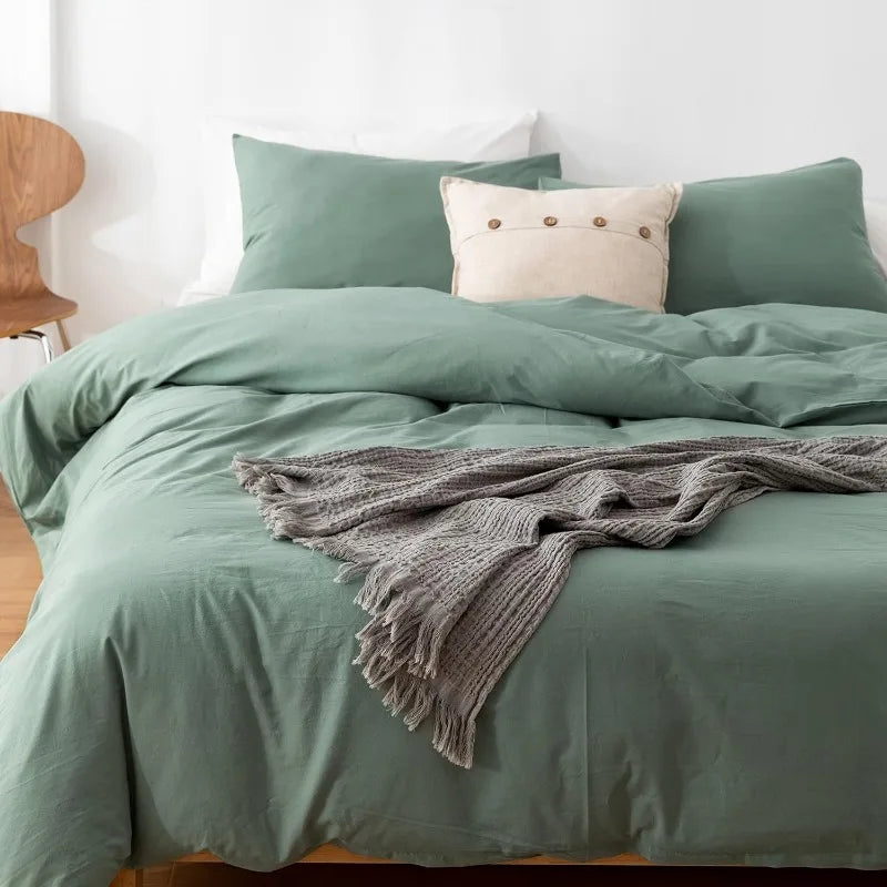 3 Piece Duvet Set, 100% Washed Cotton, With Zipper and 2 Pillowcases, Easy Care, 29 Colors, 3 Sizes