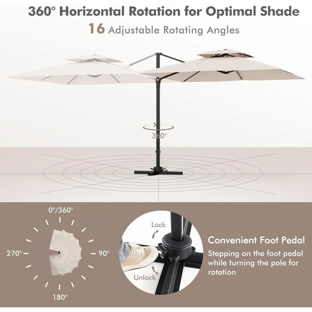 Heavy Duty Outdoor Umbrella, 360° Rotation, Double Top, 2 Colors