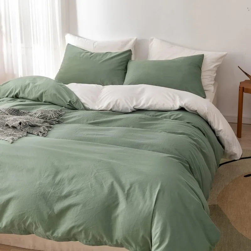 3 Piece Duvet Set, 100% Washed Cotton, With Zipper and 2 Pillowcases, Easy Care, 29 Colors, 3 Sizes