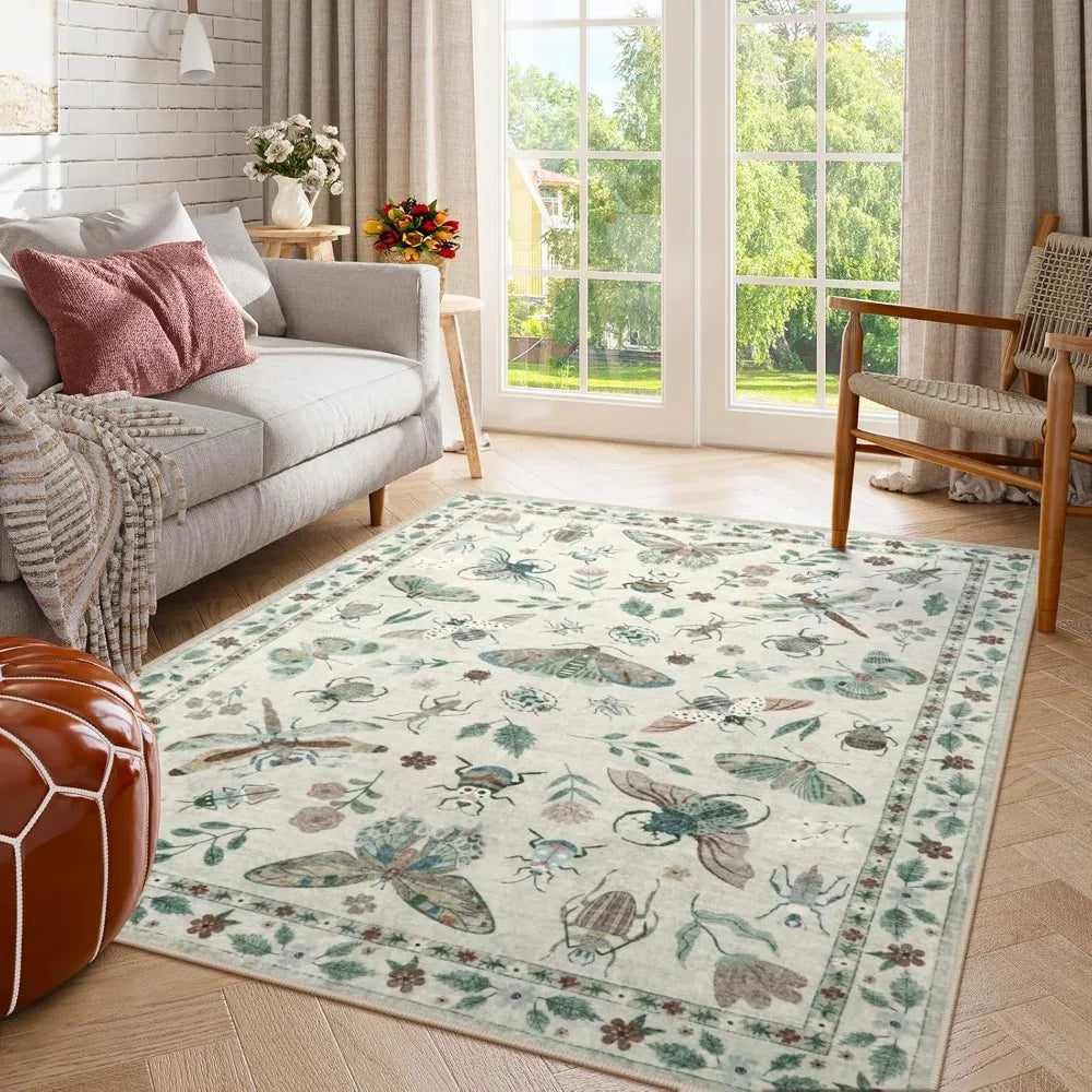 Insect Motif Area Rugs, Soft Washable, 2 Sizes, 1 Color