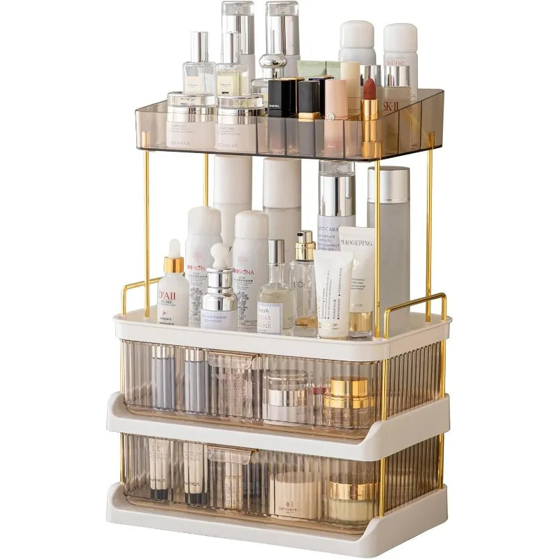 Makeup Organizer with 2 Drawers, Large Capacity Counter Storage, 3 Colors