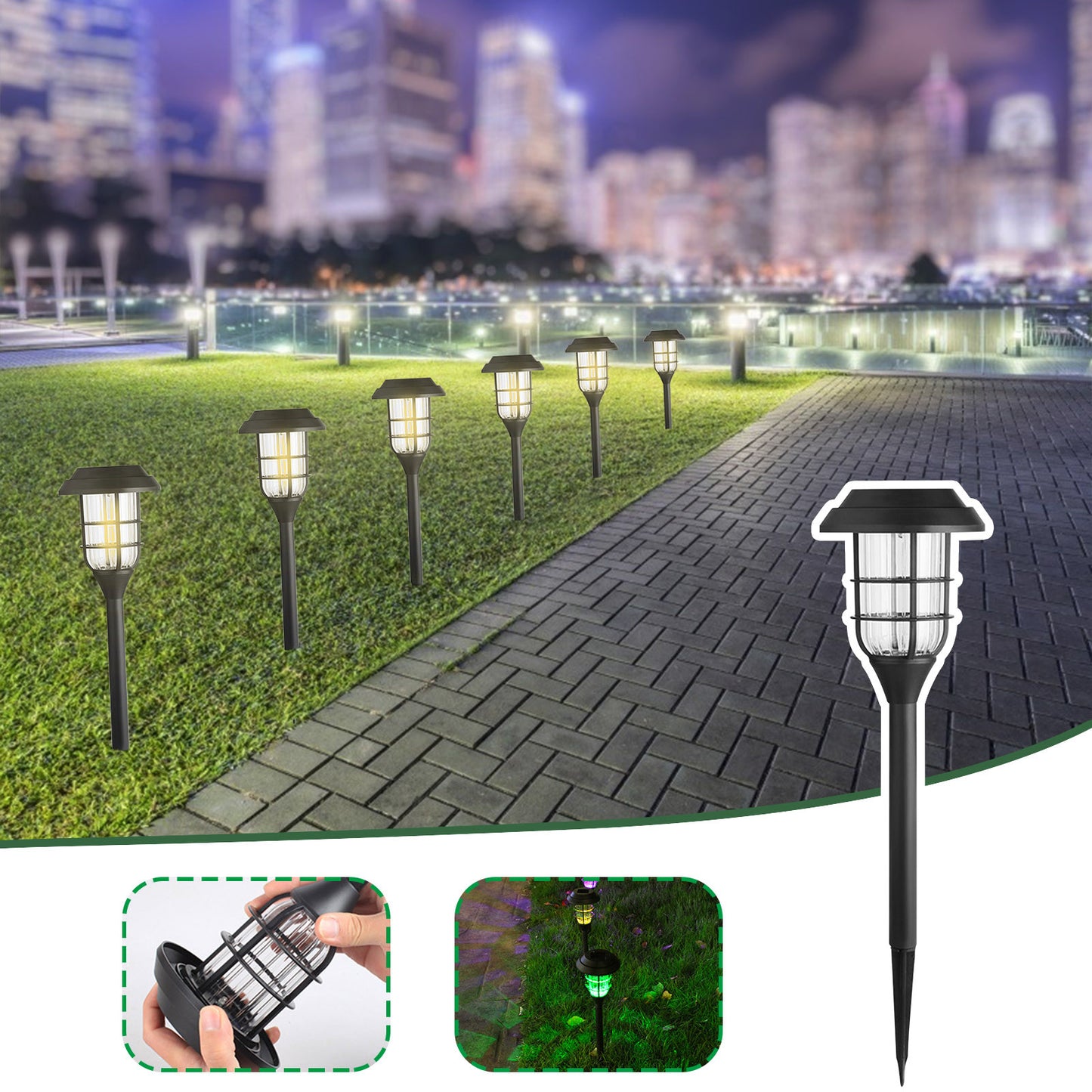 Outdoor Solar LED Lights Set, Mini Lamp Posts/ Waterproof, Decorative Accessories, 2 Pieces