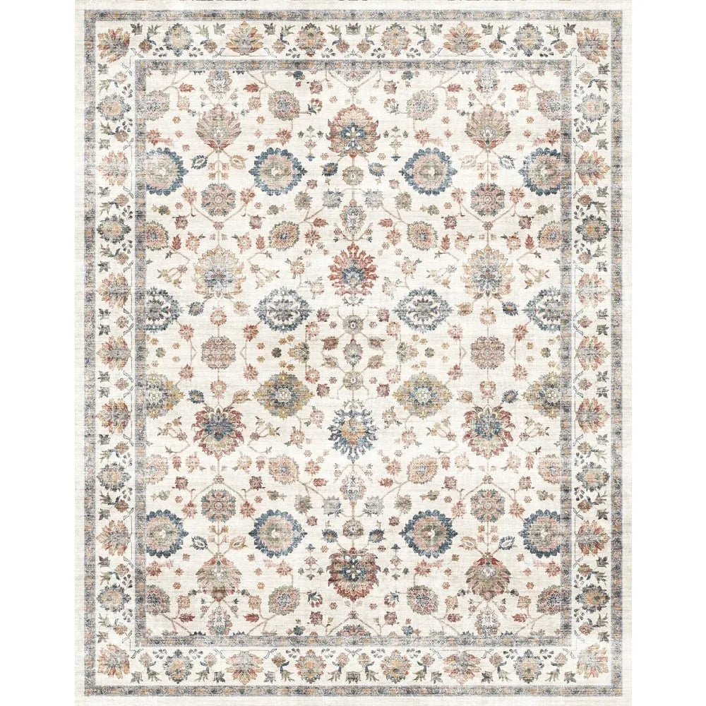 8x10 Area Rug, Non Slip, Foldable, Washable, Multi-Use, Beige/Multi