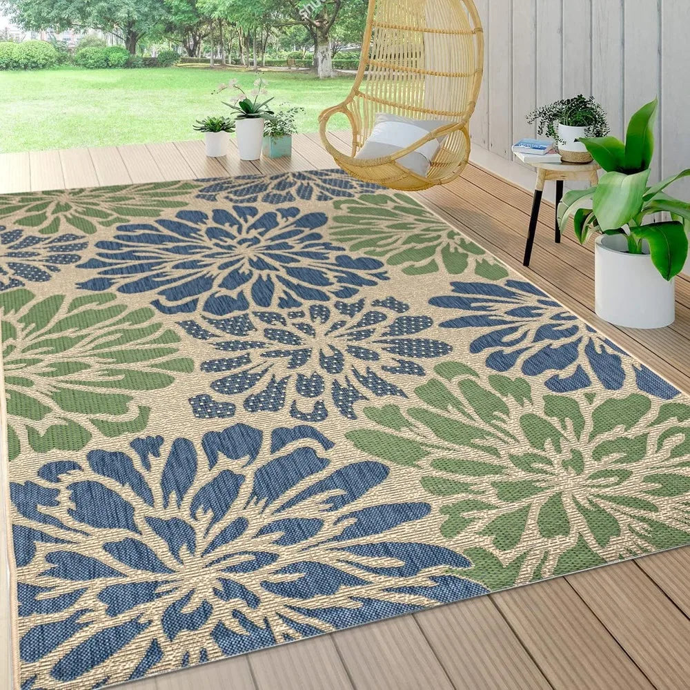 Indoor/Outdoor Floral Textured Weave Area Rug, Easy Cleaning Patio, 8 X 10, 7 Colors