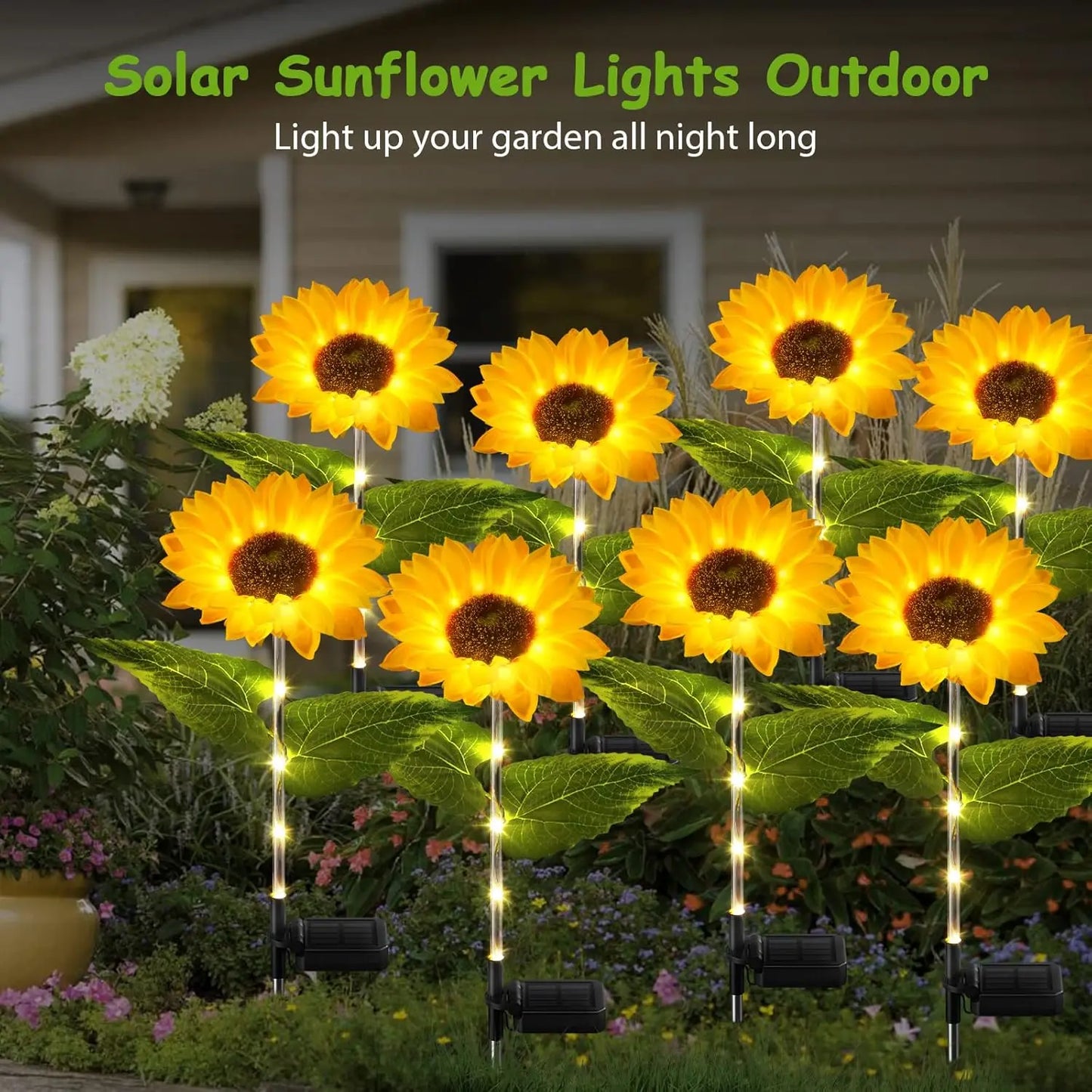 4 Pack Sunflower Solar Lights, Outdoors, Lifelike Sunflowers, Bright 64 LED Lights