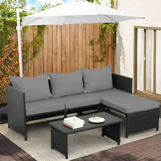 3-Piece Outdoor Furniture Set, with Table, Loveseat/Sectional - 2 Pieces, 2 Cushion Colors