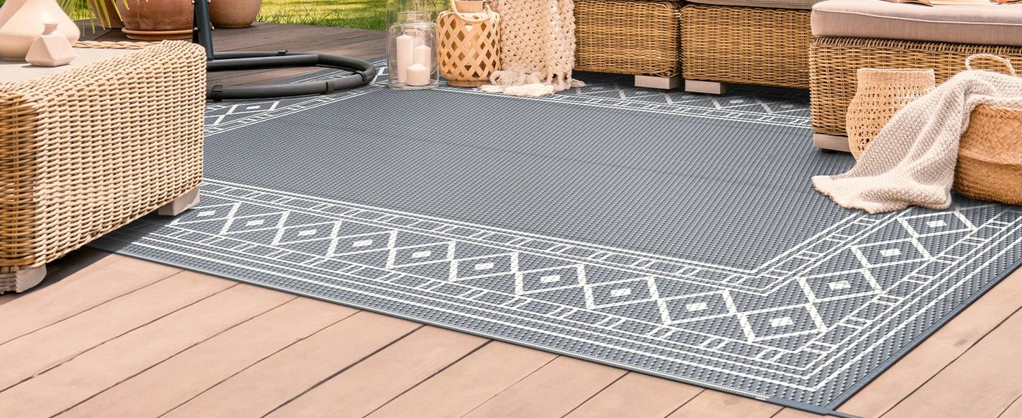 8 X 10 Outdoor Rug for Patio, Plastic Straw Rug, Waterproof for Patios, Reversible Plastic Straw Rug