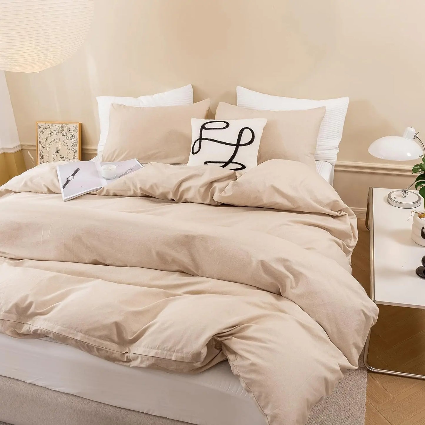 3 Piece Duvet Set, 100% Washed Cotton, With Zipper and 2 Pillowcases, Easy Care, 29 Colors, 3 Sizes