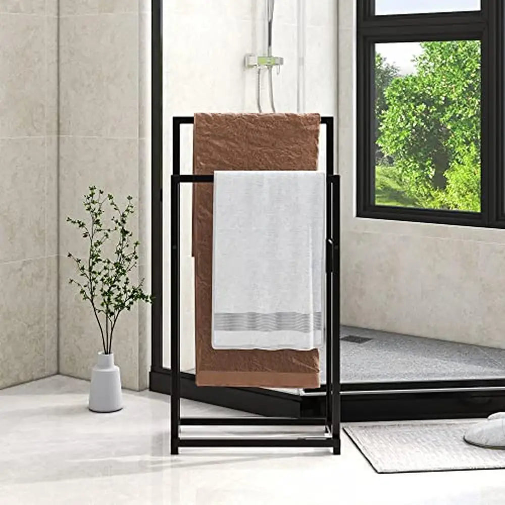 2-Tier Blanket or Towel Rack, Freestanding, Black Steel Wire, 17.52 Inch X 8.27 Inch X 34.65 Inch