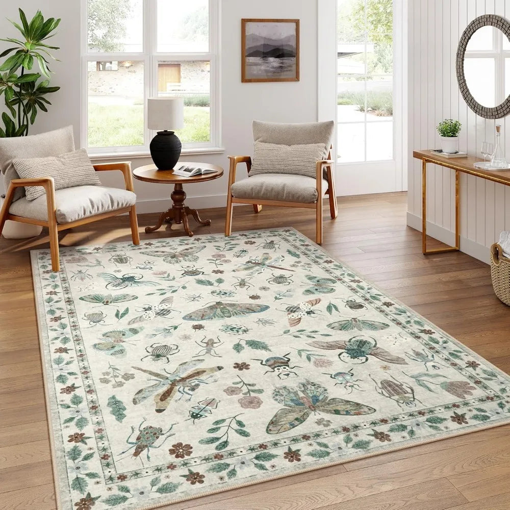 Insect Motif Area Rugs, Soft Washable, 2 Sizes, 1 Color