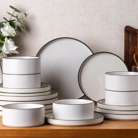 Ceramic Dinnerware, Set of 6 Plates and Bowls, Oven, Dishwasher & Microwave Safe