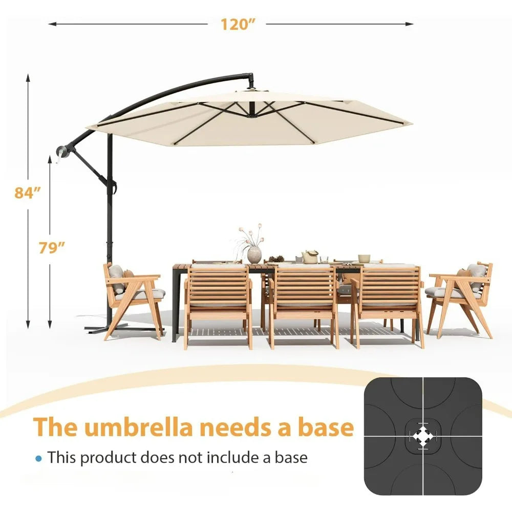 10 Ft. Outdoor Offset Umbrella, Cantilever, With Crank, 10 Colors