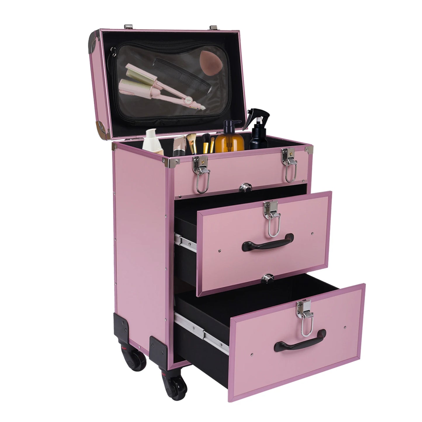 3 Tier Rolling Makeup Case Storage, with Locks, Professional Cosmetic Trolley, 2 Colors