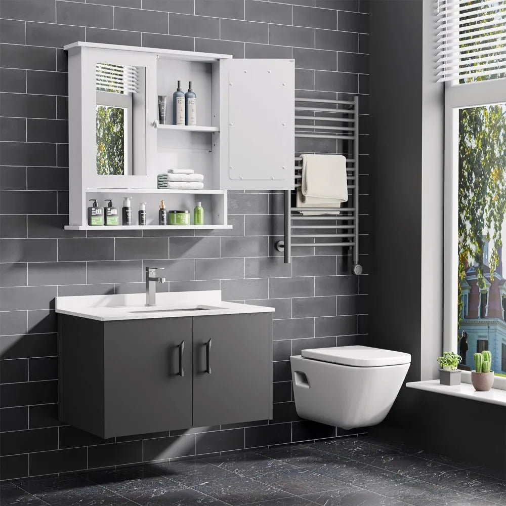 Bathroom Wall Cabinet, with Mirror & Adjustable Shelf, Wall Mounted, 3 Colors