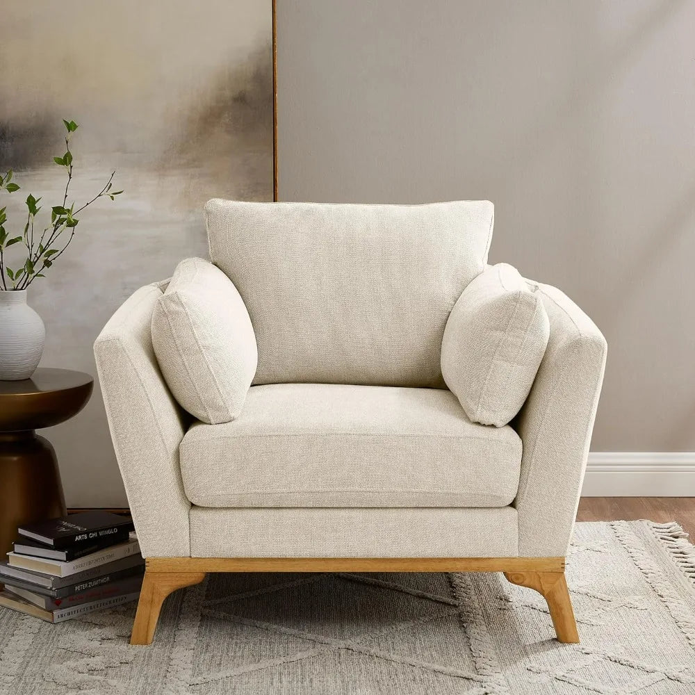 Large-Sized Accent Chair, Thick Cushion, Linen White