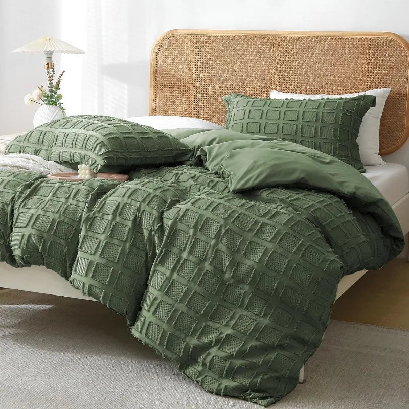 Queen Size Waffle Weave Duvet Cover Set, 3 Pieces, 100% Washed Microfiber, 8 Colors