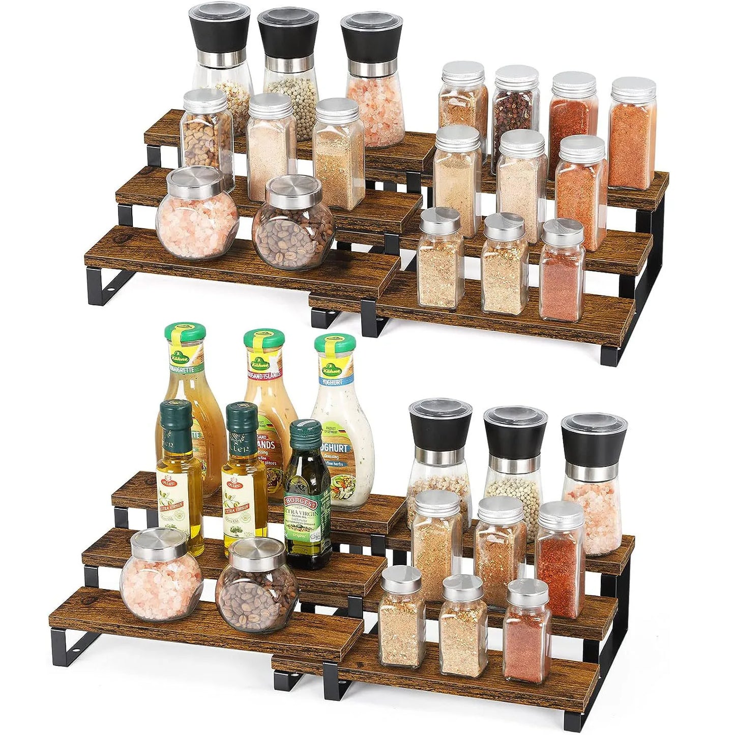 3-Tier Wooden Spice Rack/Organizer, Expandable, Set of 2