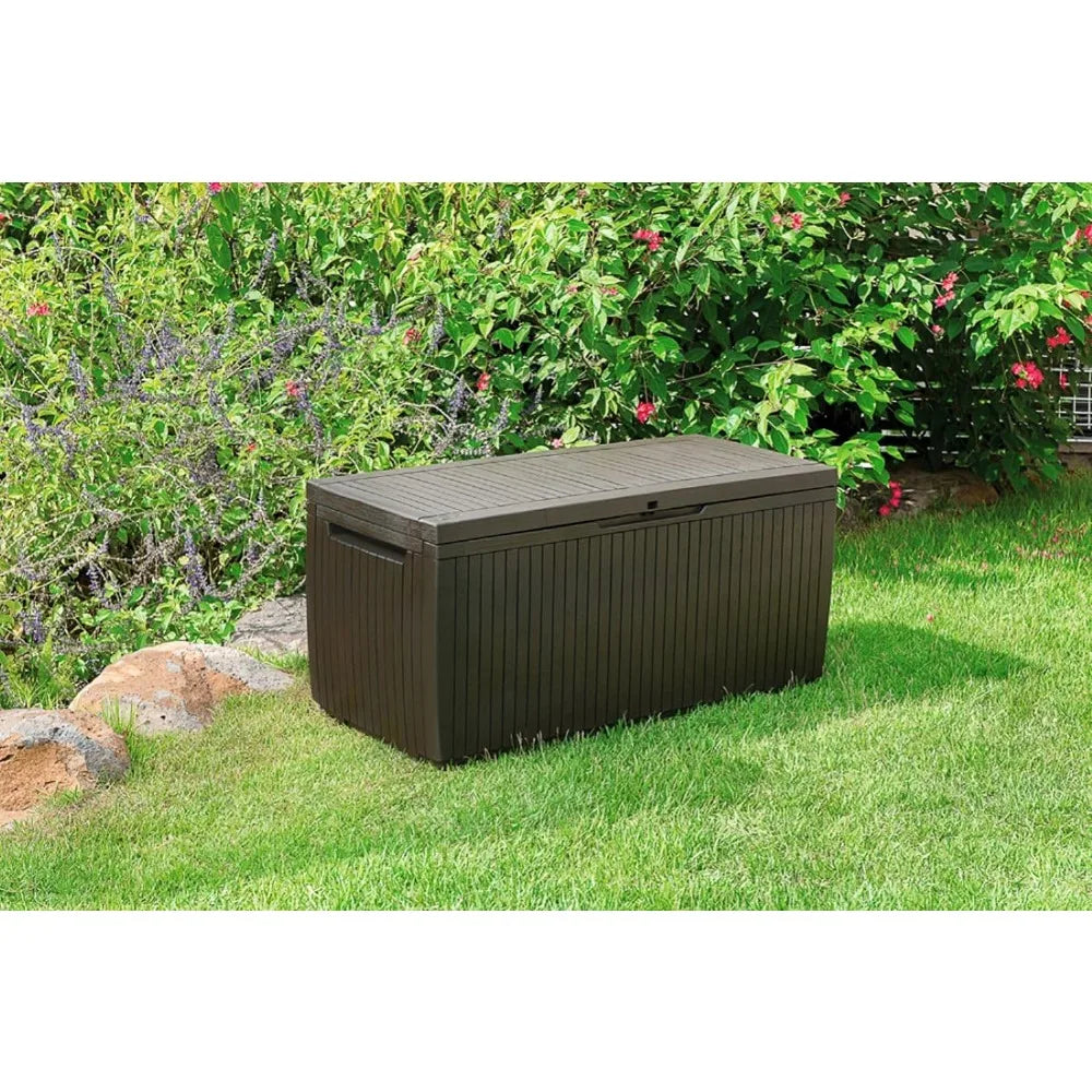 80 Gallon Outdoor Resin Storage Box, Brown with Handles