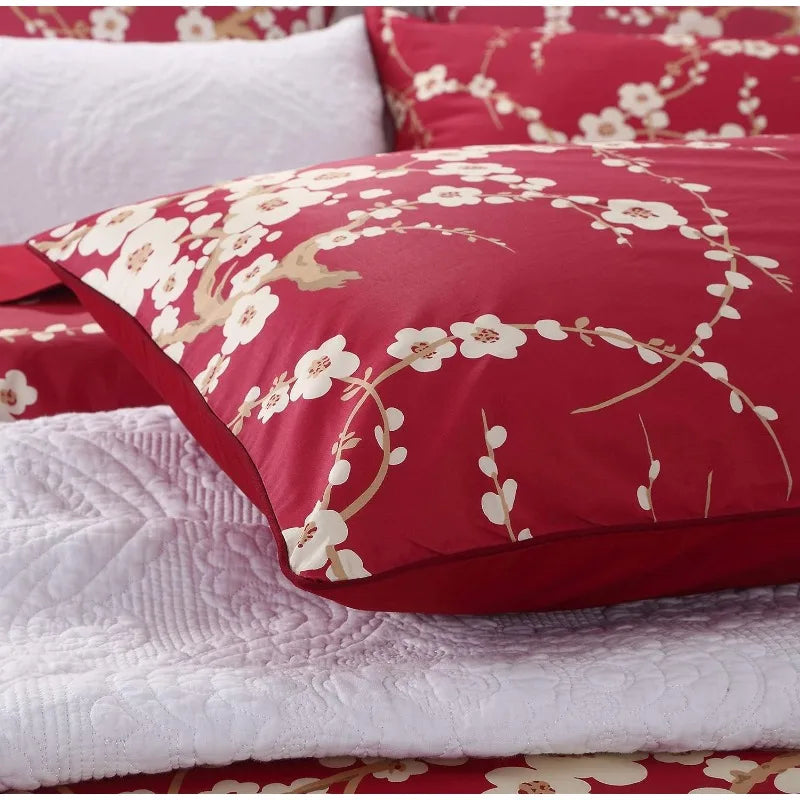 100% Cotton Garden Floral Bedding Set, Reversible, 14 Colors, 4 Sizes