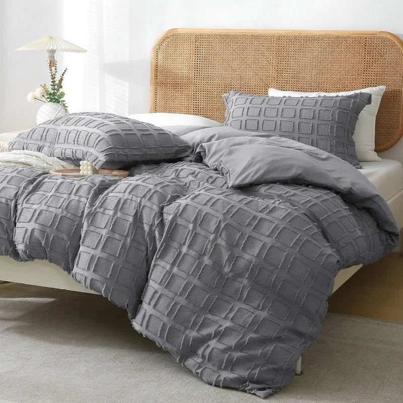 Queen Size Waffle Weave Duvet Cover Set, 3 Pieces, 100% Washed Microfiber, 8 Colors