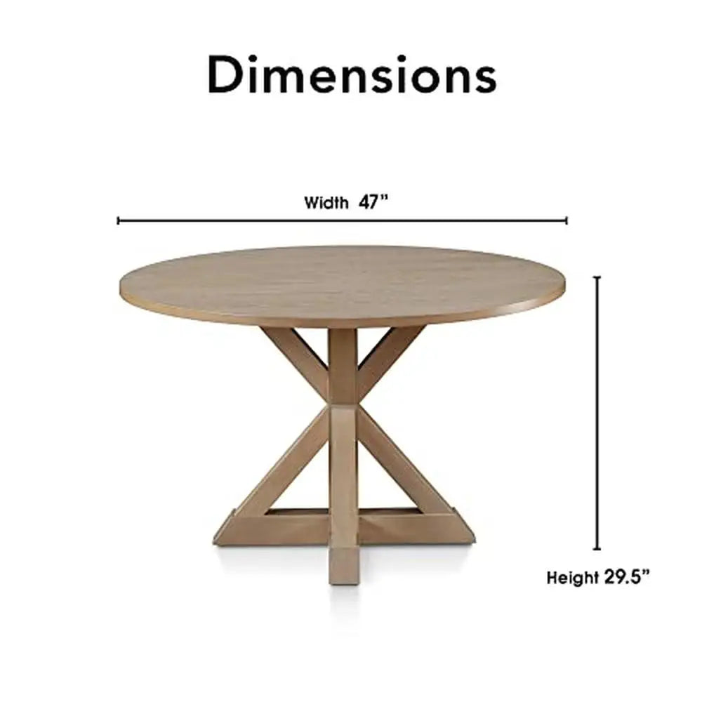 46.5 Inch Solid Wood Round Farmhouse Dining Table, 220 Lbs.