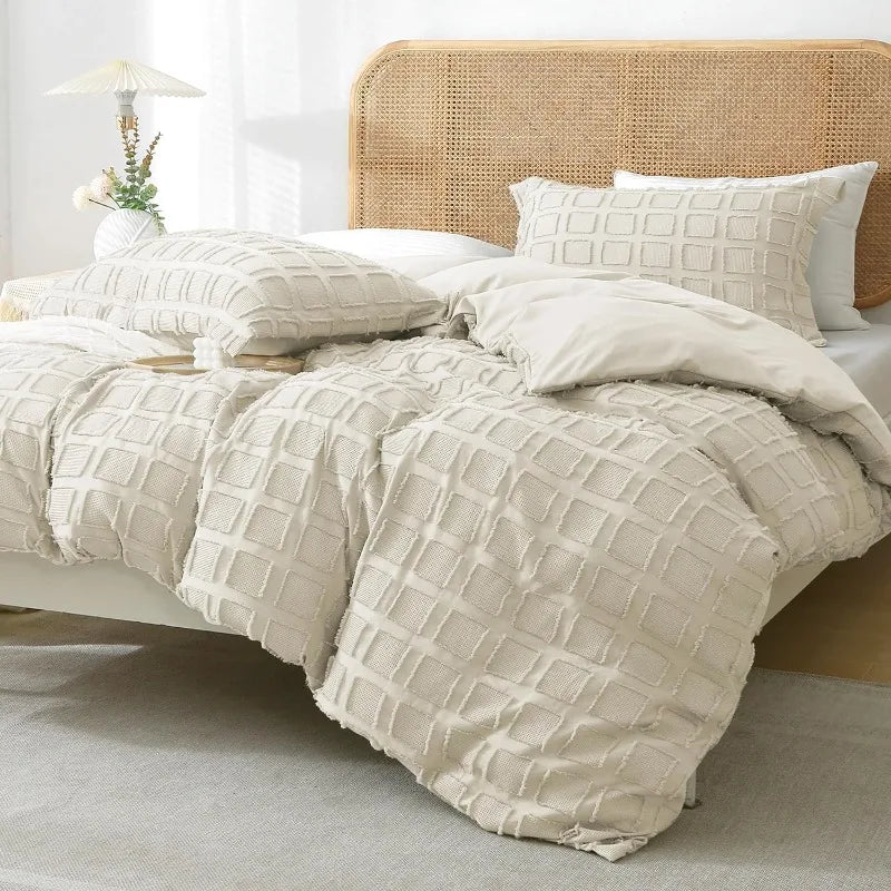 Queen Size Waffle Weave Duvet Cover Set, 3 Pieces, 100% Washed Microfiber, 8 Colors