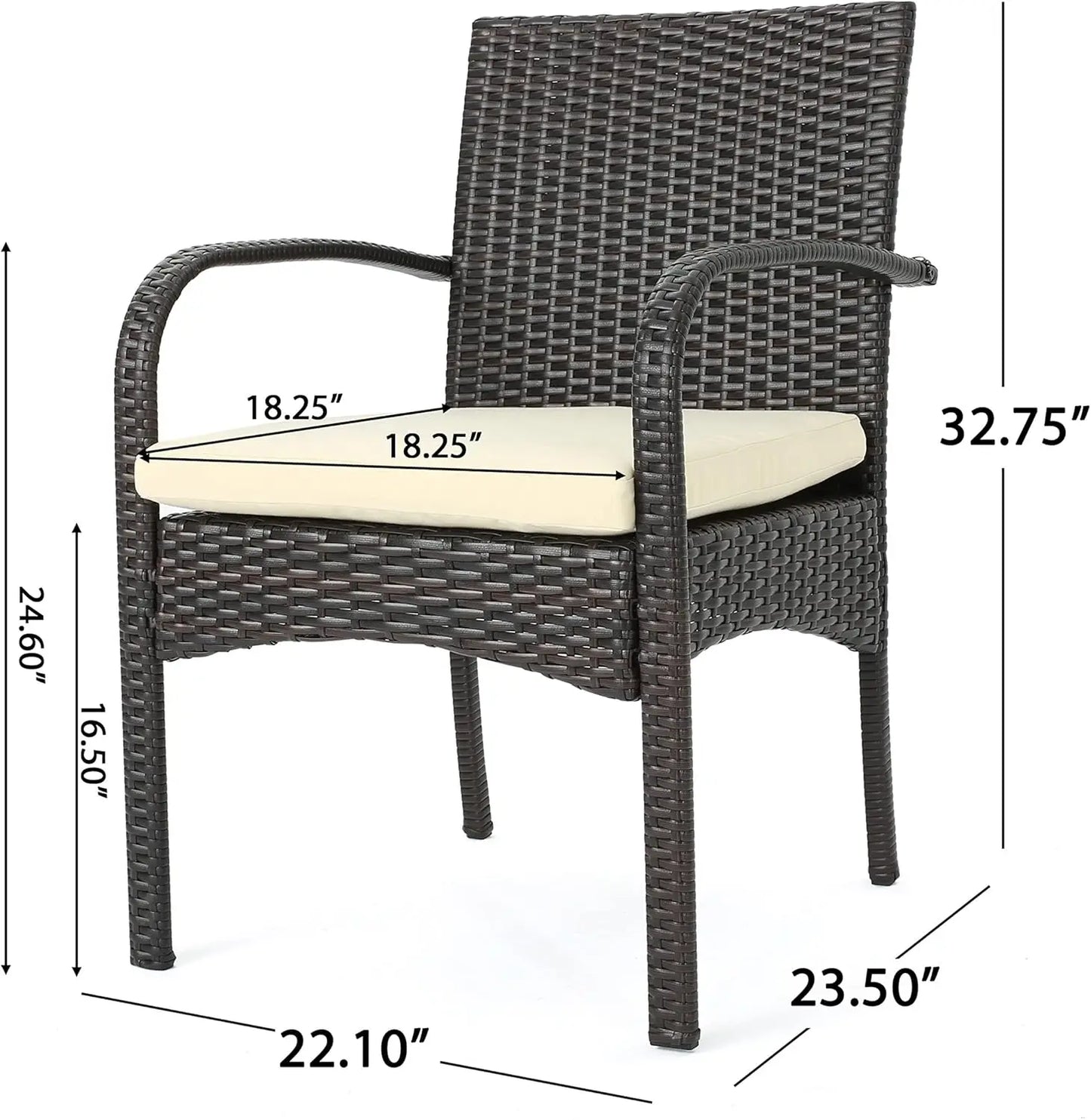 5 Piece Outdoor Wicker Dining Set, Table & 4 Chairs, Water Resistant Cushions, 22.1 "W x 23.5 "D x 32.75 "H