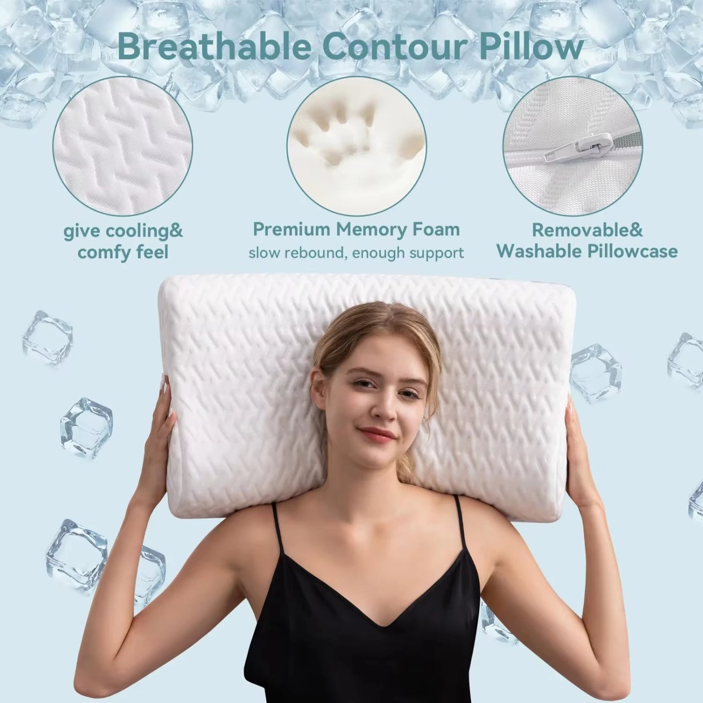 Ergonomic Memory Foam Pillow,  for Neck Pain Relief, Adjustable Contour Cervical Pillow