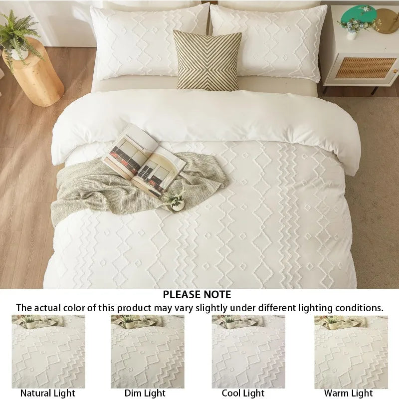 Jacquard-Pattern Duvet Cover Set, 3 Pieces, 12 Colors, 2 Sizes