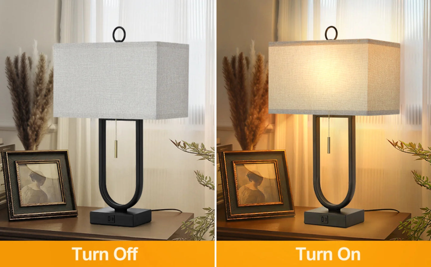 24 Inch Table Lamp Set, with USB Port, Linen Lampshade, Set of 2, 2 Colors