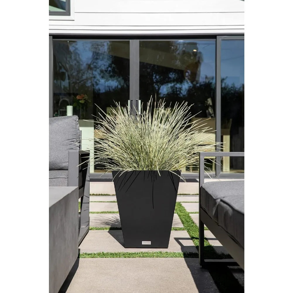 18 Inch Indoor/Outdoor Patio Planters Set, Set of 2, ,Durable All-Weather, with Drainage Holes, Black