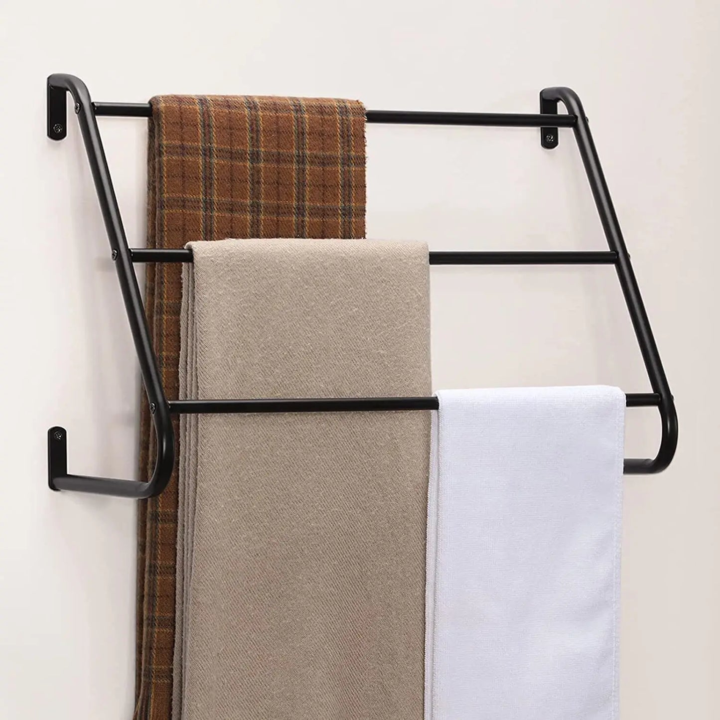 3 Tier Inclined Bathroom Towel Rack, Wall Mounted, Black