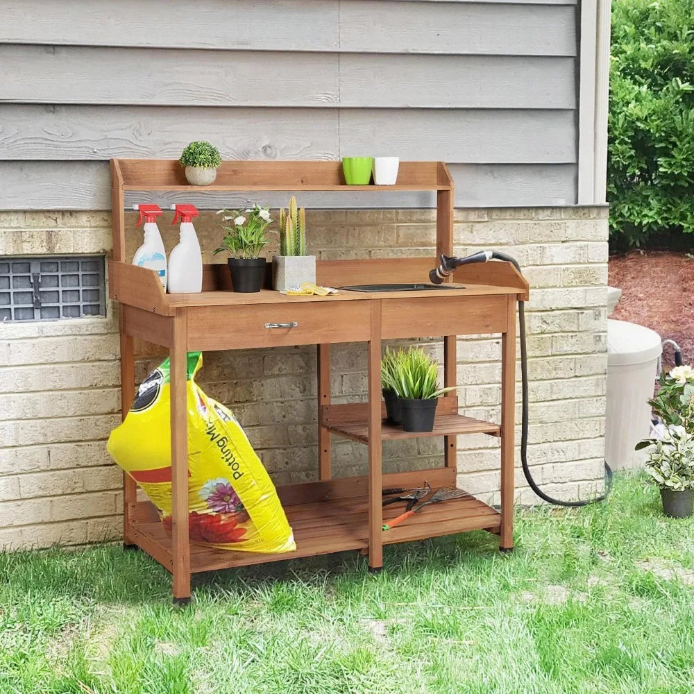 Outdoor Potting Bench/Work Bench, Removable Sink Drawer Rack, 45.2 Inch L X 17.7 Inch W X 47.6 Inch H, 3 Colors