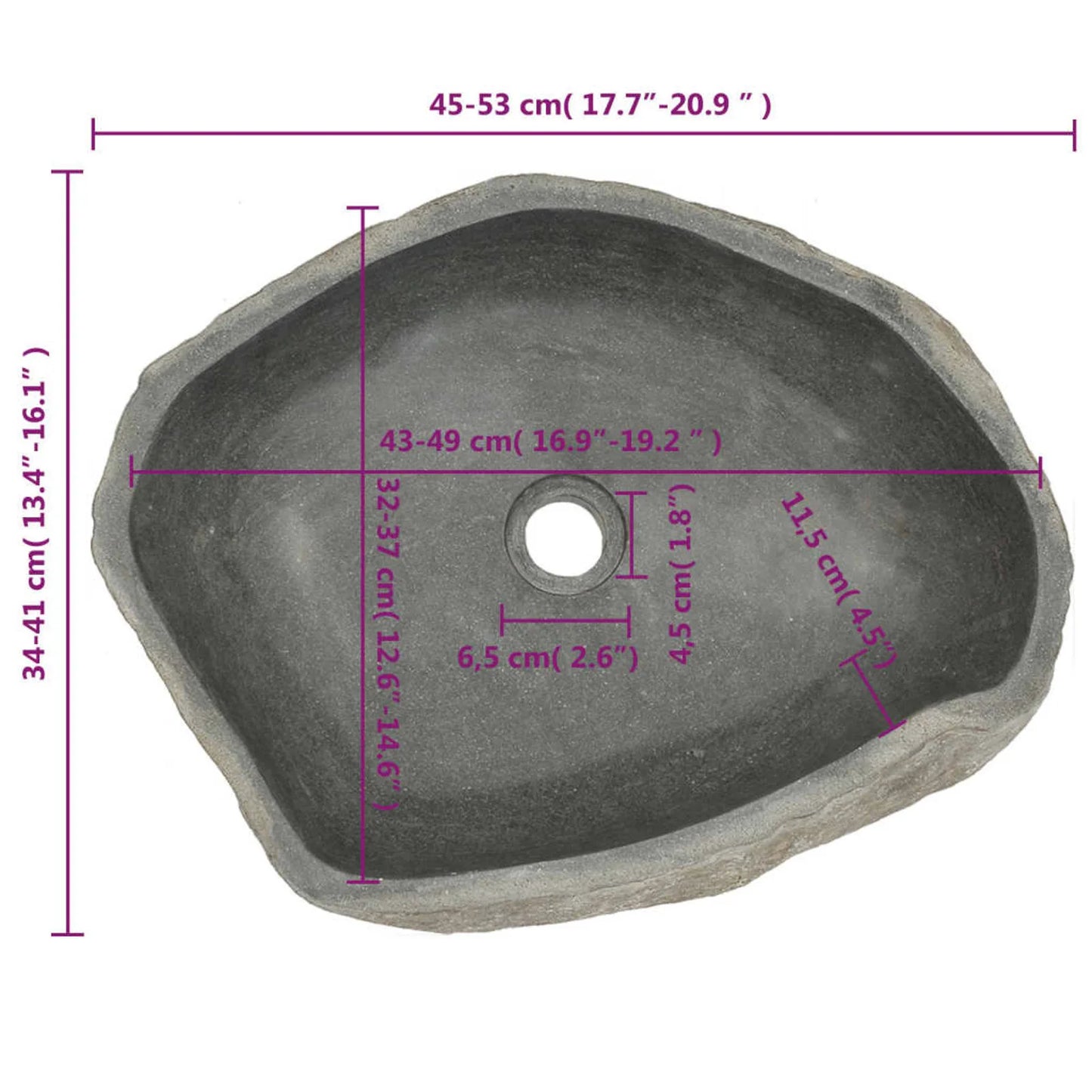 Oval River Stone Wash Basin, Decorative Bathroom Accessories