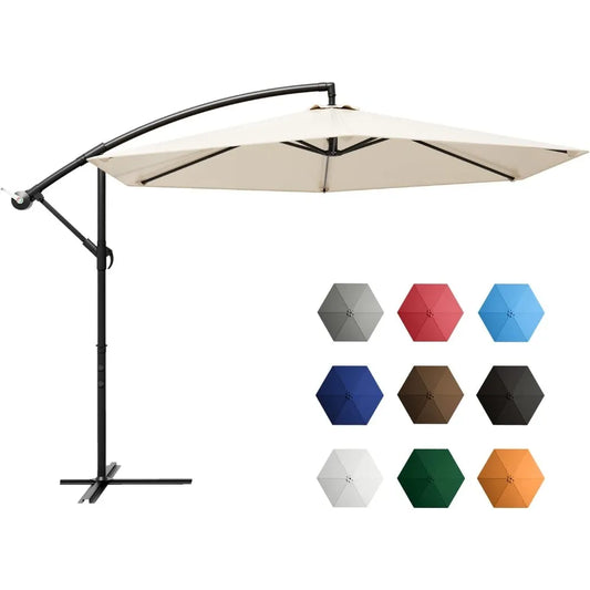 10 Ft. Outdoor Offset Umbrella, Cantilever, With Crank, 10 Colors