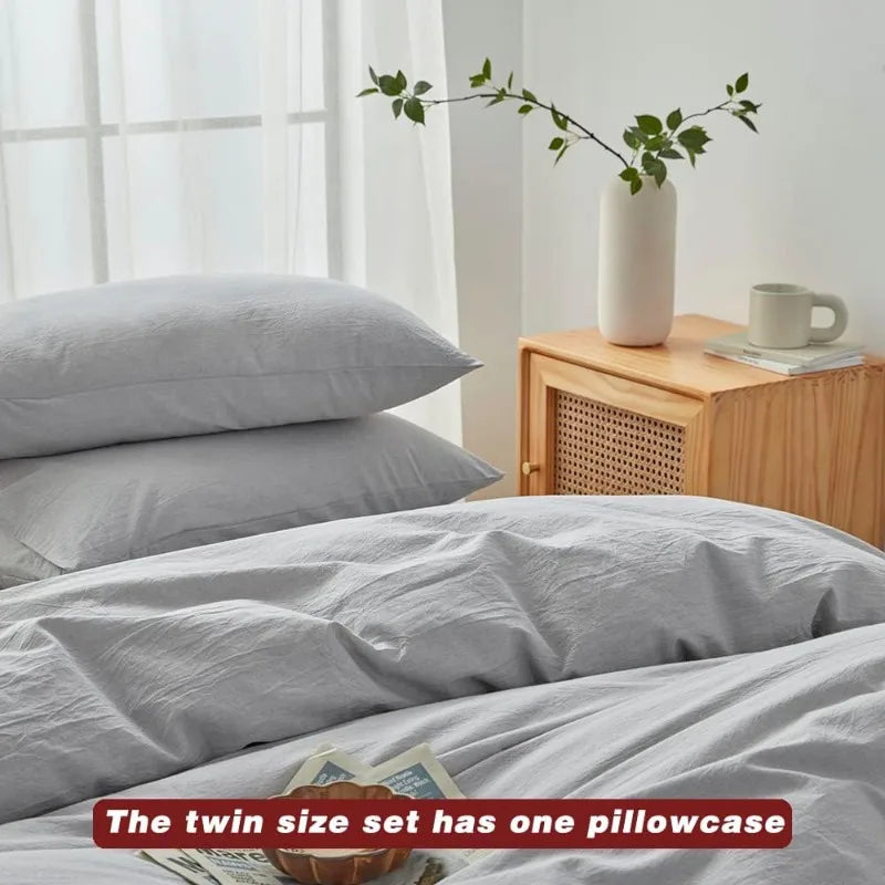 100% Cotton Duvet Cover Set,  Linen Like Textured, 3 Piece, 20 Colors, 5 Sizes