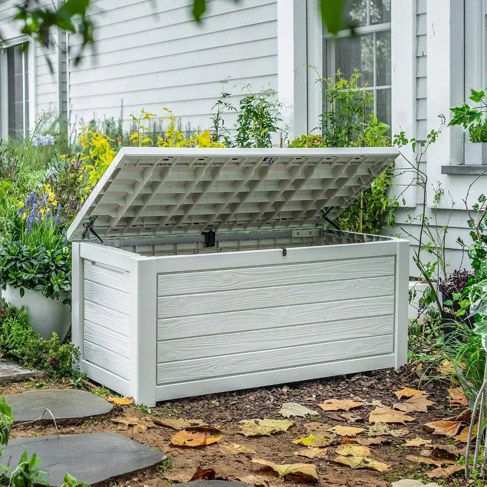 165 Gallon Deck Storage Box, Weather Resistant, Resin, Outdoor Garden Storage