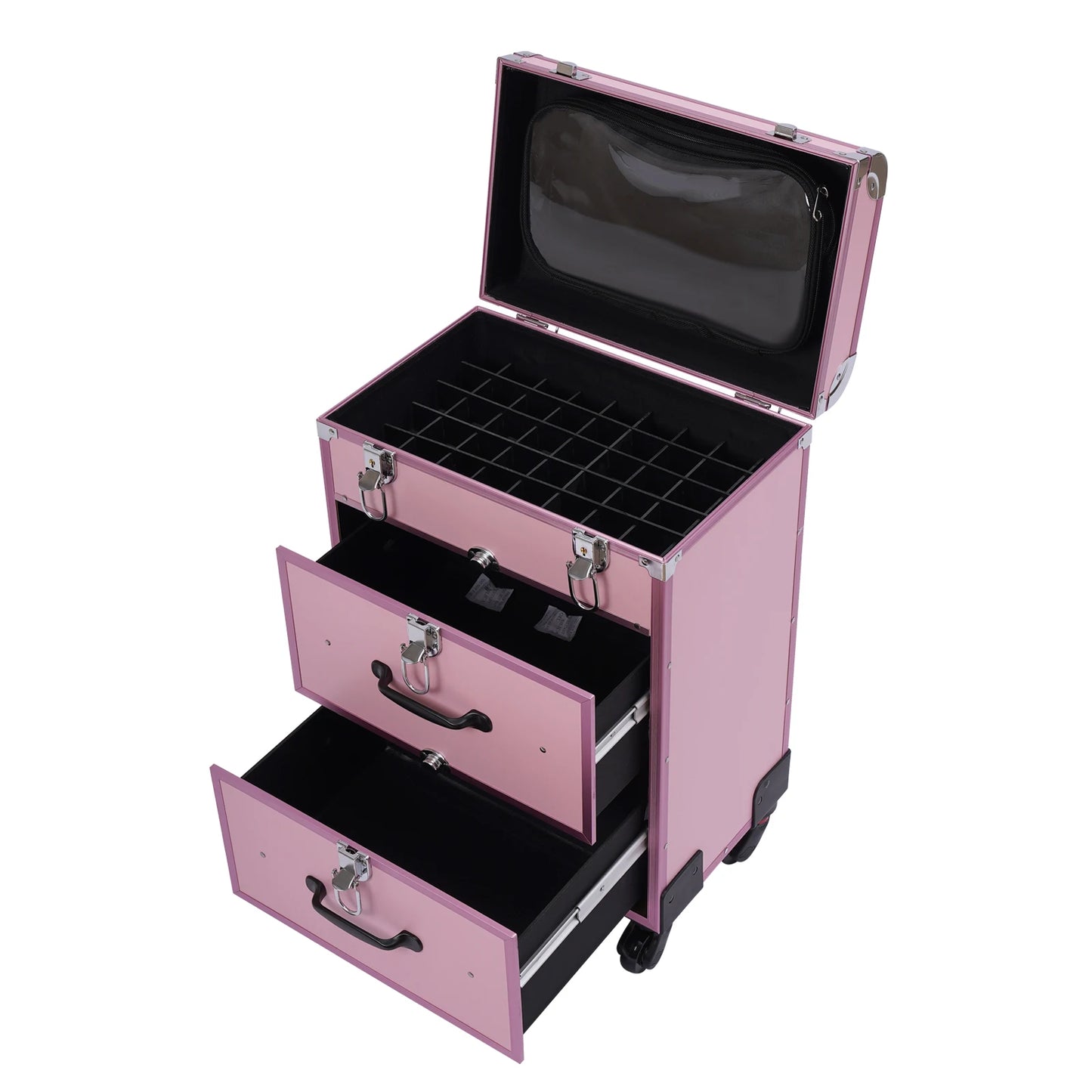 3 Tier Rolling Makeup Case Storage, with Locks, Professional Cosmetic Trolley, 2 Colors