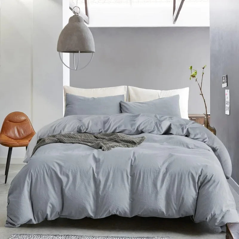 3 Piece Duvet Set, 100% Washed Cotton, With Zipper and 2 Pillowcases, Easy Care, 29 Colors, 3 Sizes