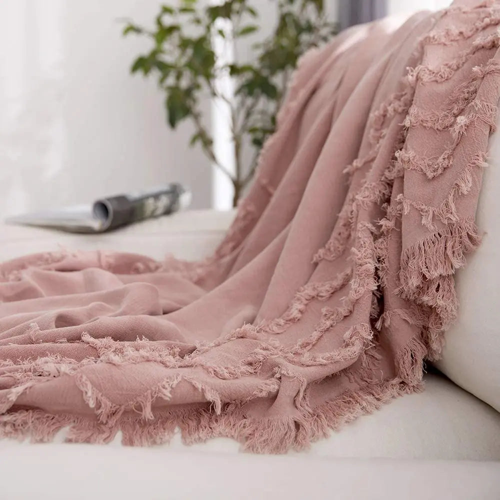 100% Cotton Throw, Woven Texture with Tassels, 2 Colors