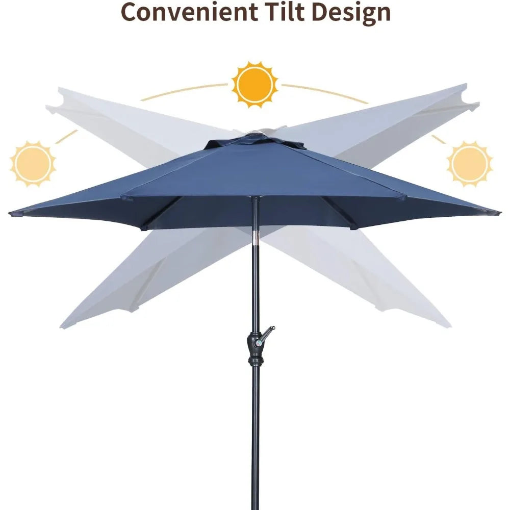 7.5 Ft. Outdoor Patio Umbrella, Push Button Tilt and Crank, Navy Blue