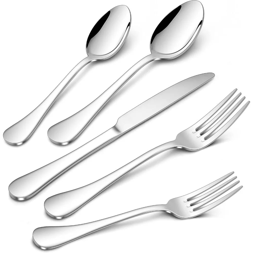 60 Piece Stainless Steel Flatware Set, 12 Place Settings, Set Includes 2 Forks, 2 Spoons, Knife